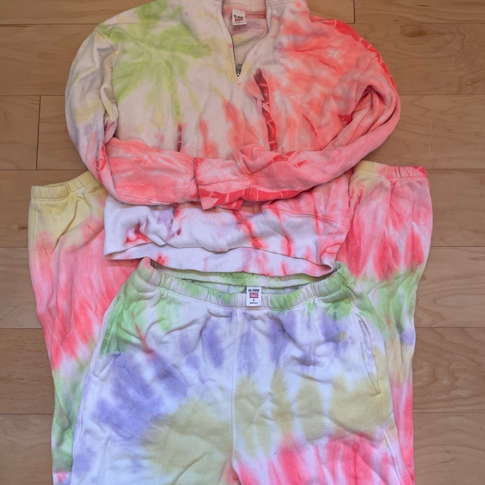 Re/Done Tie-Dye Sweat Set - Pink, Green, Purple